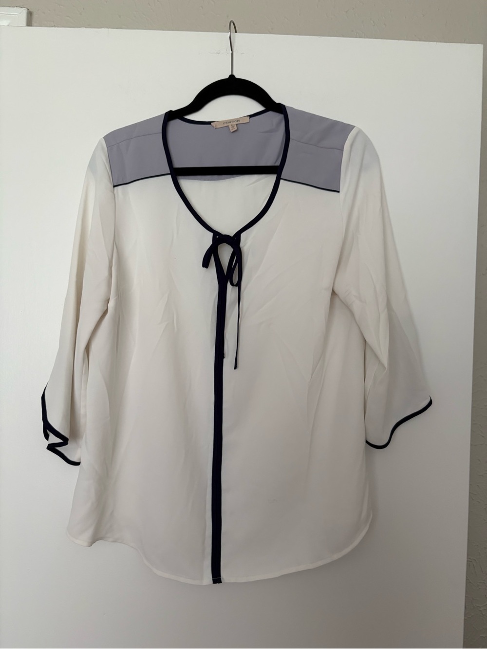 41 Hawthorn Cream Blouse with Navy Trim and Gray Yoke